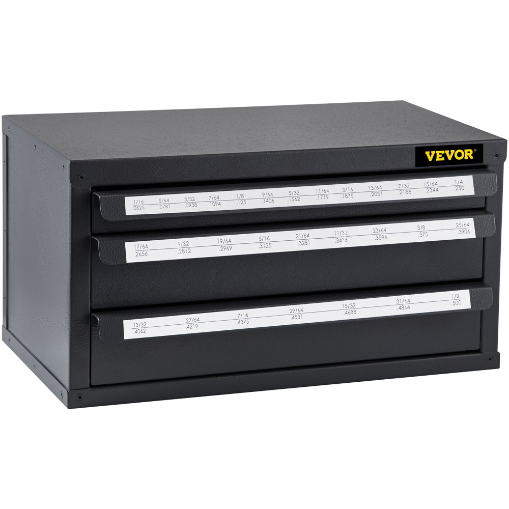 VEVOR Drill Bit Dispenser Cabinet, Three-Drawer Drill Bit Dispenser, Drill Bit Organizer Cabinet, Drill Dispenser Organizer Cabinet for Jobber Length Fractional Size 1/16" to 1/2" in 1/64" Increments