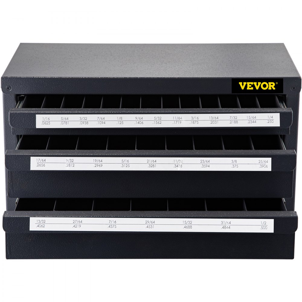 VEVOR Drill Bit Dispenser Cabinet, Three-Drawer Drill Bit Dispenser, Drill Bit Organizer Cabinet, Drill Dispenser Organizer Cabinet for Jobber Length Fractional Size 1/16" to 1/2" in 1/64" Increments
