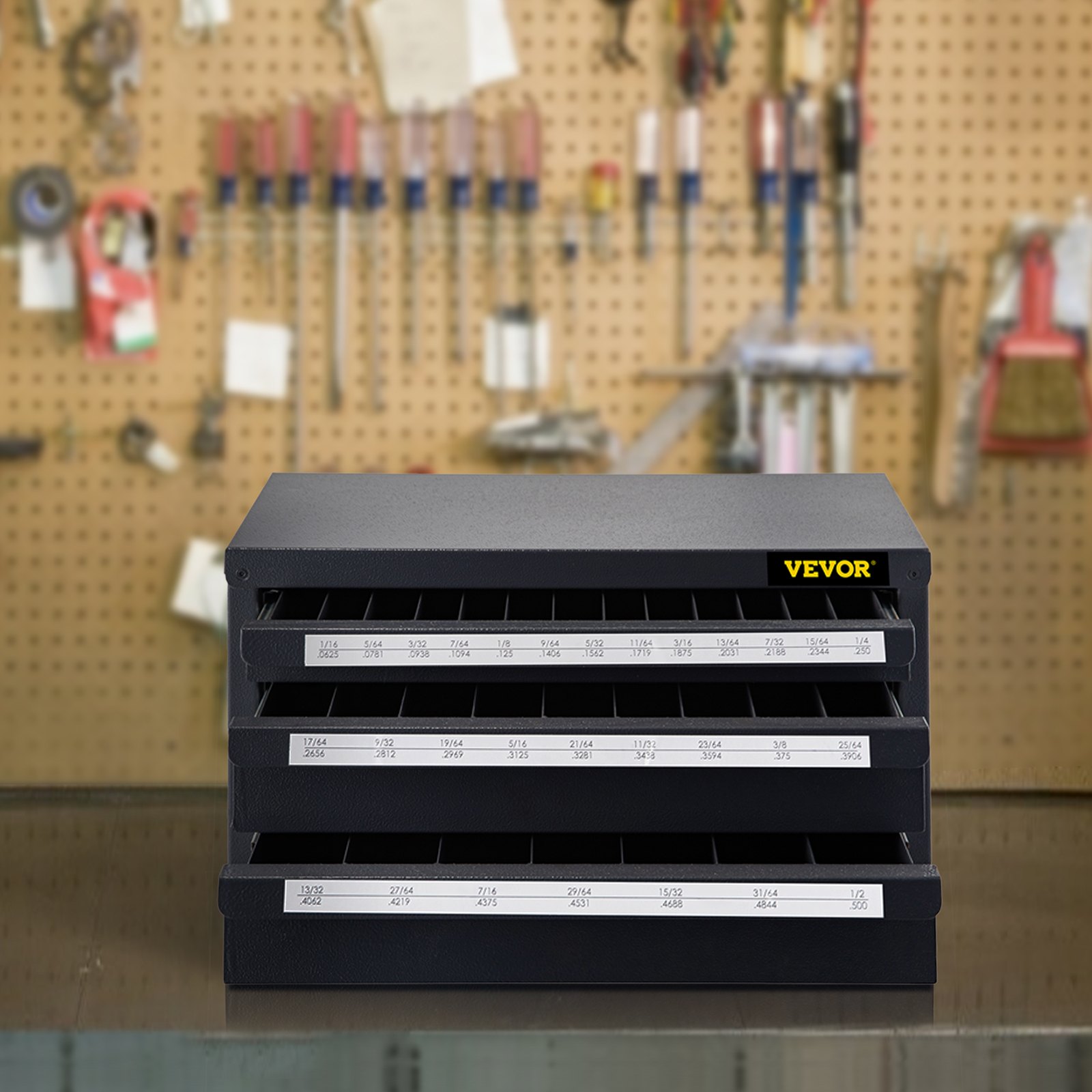 VEVOR Three-Drawer Drill Dispenser Organizer Cabinet for 1/16"-1/2"/1.59-12.7 mm