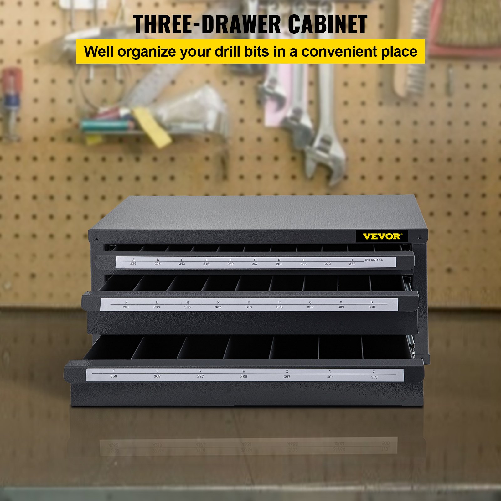 VEVOR Three-Drawer Drill Bit Dispenser Cabinet Organizer for Letter Sizes A to Z