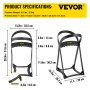 VEVOR log splitter product specifications and dimensions in yellow and black display.