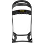 black VEVOR log splitter frame with yellow logo and sturdy metal construction.