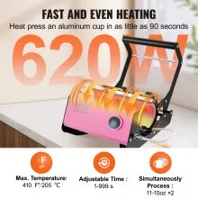VEVOR Mug Heat Press, 11-30oz Tumbler Heat Press Machine, Sublimation Transfer Straight Skinny Tumblers, Cup Heat Press with Heat-resist Gloves & Tape, DIY Ceramic Mugs Cups Glasses, As Gift, Pink