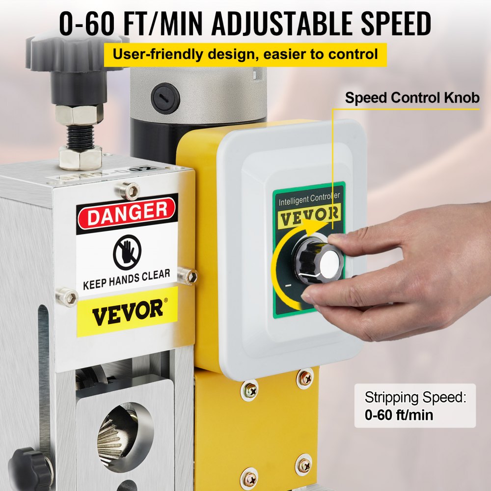 VEVOR Electric Wire Stripping Machine, Adjustable Speed, 0.06"-1.57" Diameter, with 4 Wire Feed Holes, Automatic Cable Stripper 400W w/ Replacement Blade, Copper Peeler for Industrial, CE Certificate