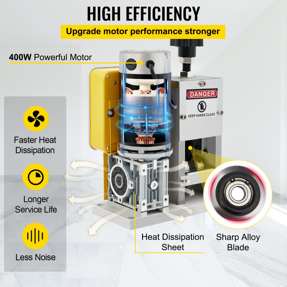 VEVOR Electric Wire Stripping Machine, Adjustable Speed, 0.06"-1.57" Diameter, with 4 Wire Feed Holes, Automatic Cable Stripper 400W w/ Replacement Blade, Copper Peeler for Industrial, CE Certificate