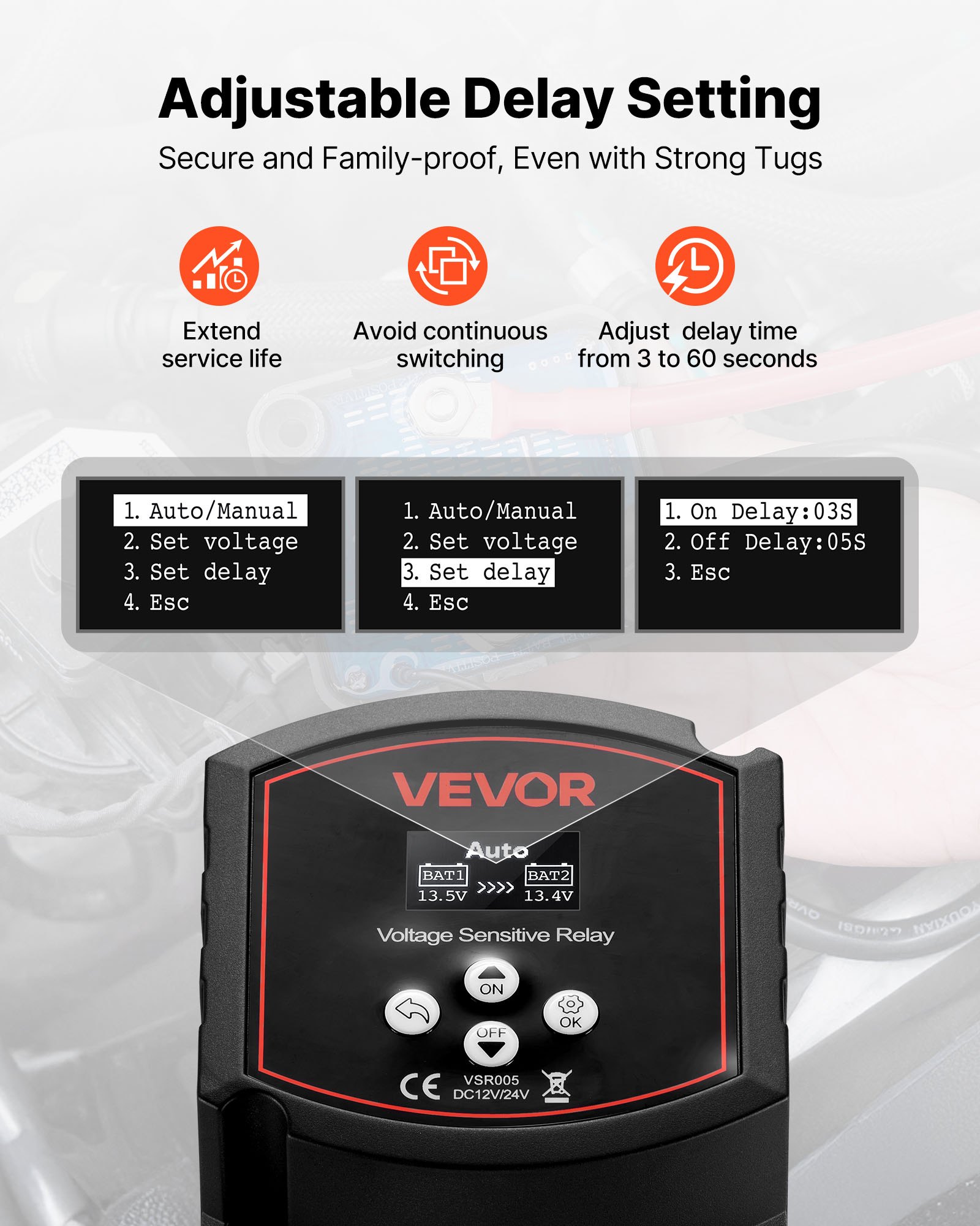 VEVOR Dual Battery Isolator, 12V 300 Amp, Manual and Automatic VSR Voltage Sensitive Relay with LCD Screen, Smart Battery Isolator for Lithium & Lead-Acid Batteries, for Car Truck RV UTV ATV Boat