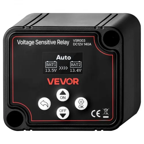 VEVOR Dual Battery Isolator, 12V 140 Amp, Manual and Automatic VSR Voltage Sensitive Relay with LCD Screen, Smart Battery Isolator for Lithium & Lead-Acid Batteries, for Car Truck RV UTV ATV Boat