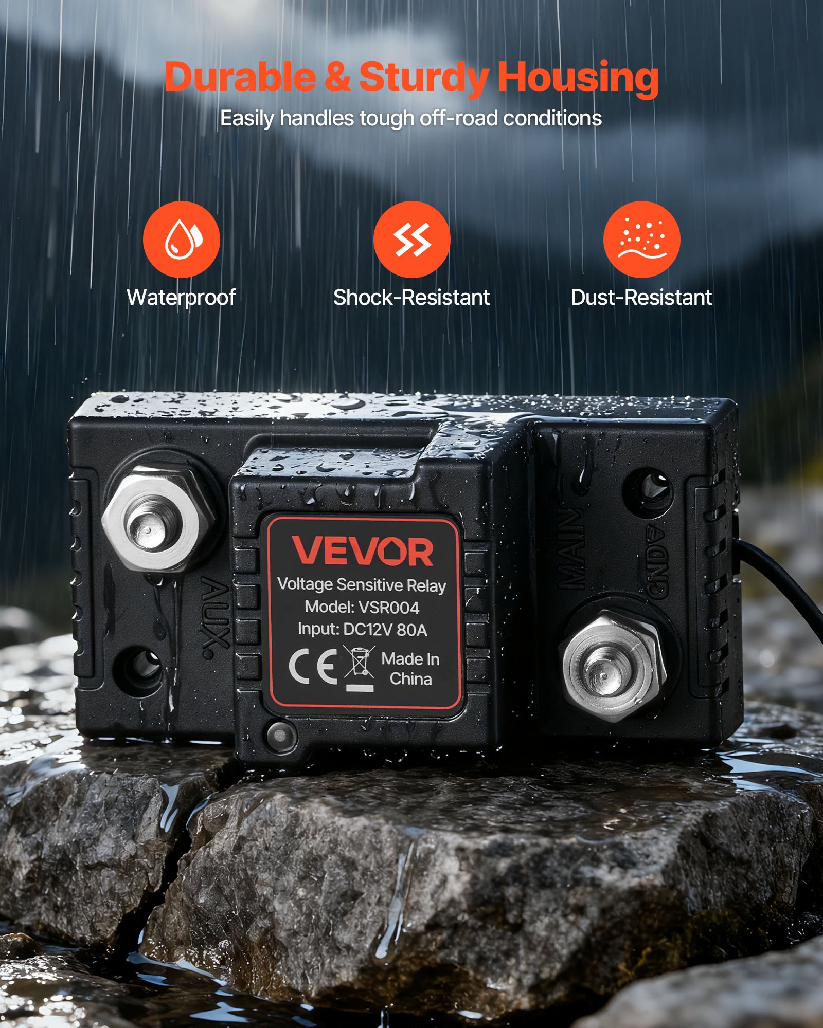 VEVOR Dual Battery Isolator Kit, 12V 80 Amp 2 ft 6 AWG, Manual / Automatic VSR Voltage Sensitive Relay with Voltmeter, LCD Screen, Smart Battery Isolator, Compatible with Lead-Acid Batteries, for UTV