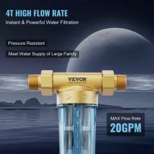 VEVOR Spin Down Filter, 40 Micron Whole House Sediment Filter for Well Water, 3/4" G-M + 1" G-M, 4 T/H High Flow Rate, for Whole House Water Filtration Systems, Well Water Sediment Filter