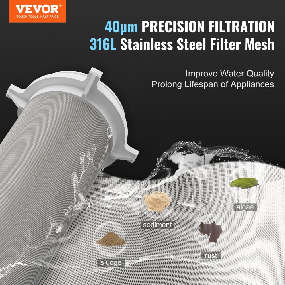 VEVOR Spin Down Filter, 40 Micron Whole House Sediment Filter for Well Water, 3/4" G-M + 1" G-M, 4 T/H High Flow Rate, for Whole House Water Filtration Systems, Well Water Sediment Filter