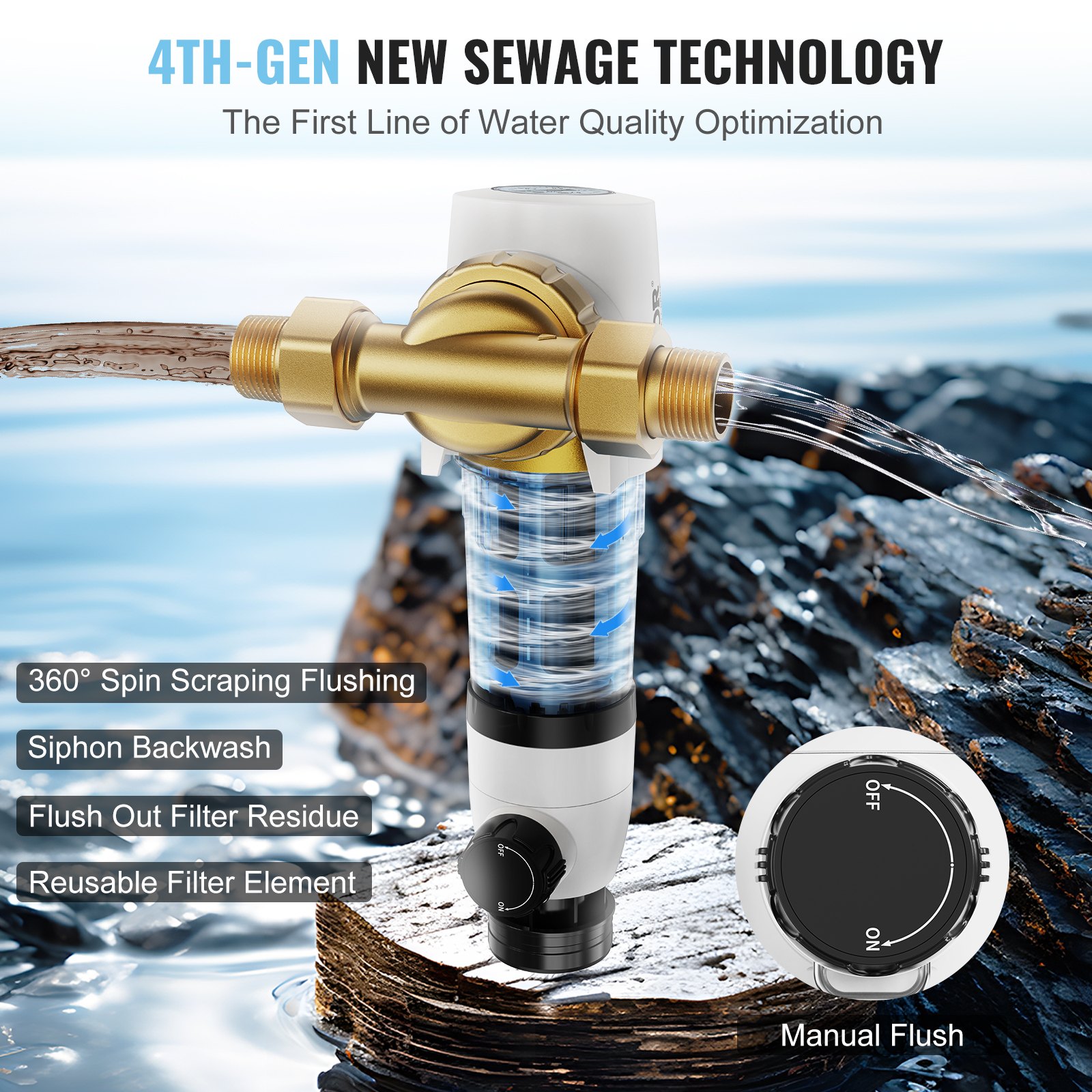VEVOR Spin Down Filter, 40 Micron Whole House Sediment Filter for Well Water, 3/4" G-M + 1" G-M, 4 T/H High Flow Rate, for Whole House Water Filtration Systems, Well Water Sediment Filter
