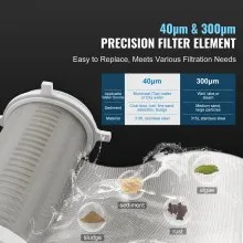 VEVOR Spin Down Filter, 40 Micron + 30 Micron Fine Filtration, Whole House Sediment Filter for Well Water, 3/4" FNPT + 1" MNPT, 4 T/H High Flow Rate, for Whole House Water Filtration Systems