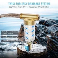 VEVOR Spin Down Filter, 40 Micron + 30 Micron Fine Filtration, Whole House Sediment Filter for Well Water, 3/4" FNPT + 1" MNPT, 4 T/H High Flow Rate, for Whole House Water Filtration Systems