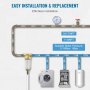 VEVOR whole house sediment filter installation diagram with fnpt and mnpt specifications.