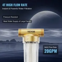 VEVOR Spin Down Filter, 40 Micron Whole House Sediment Filter for Well Water, 3/4" FNPT + 1" MNPT, 4 T/H High Flow Rate, for Whole House Water Filtration Systems, Well Water Sediment Filter