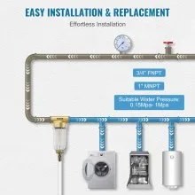 VEVOR Spin Down Filter, 40 Micron Whole House Sediment Filter for Well Water, 3/4" FNPT + 1" MNPT, 4 T/H High Flow Rate, for Whole House Water Filtration Systems, Well Water Sediment Filter