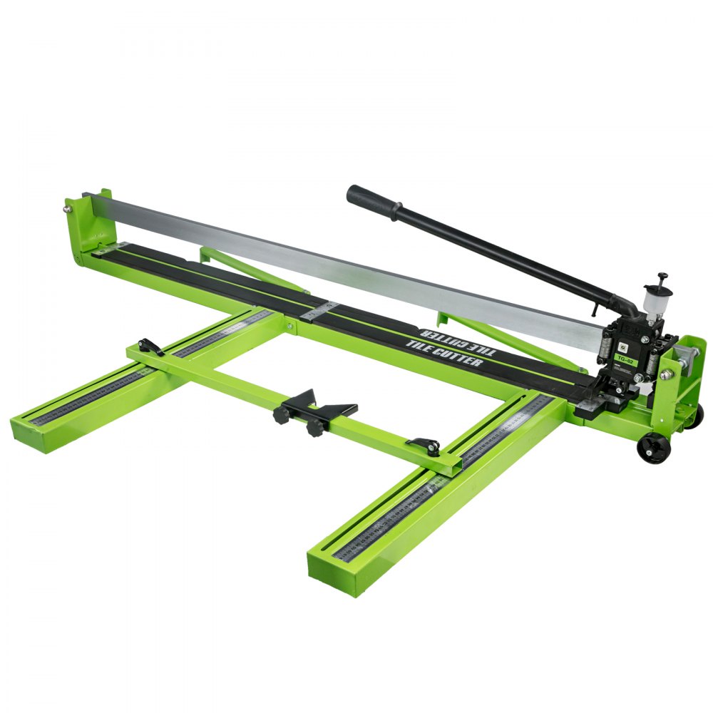 green VEVOR tile cutter with adjustable cutting guides and sturdy handle.