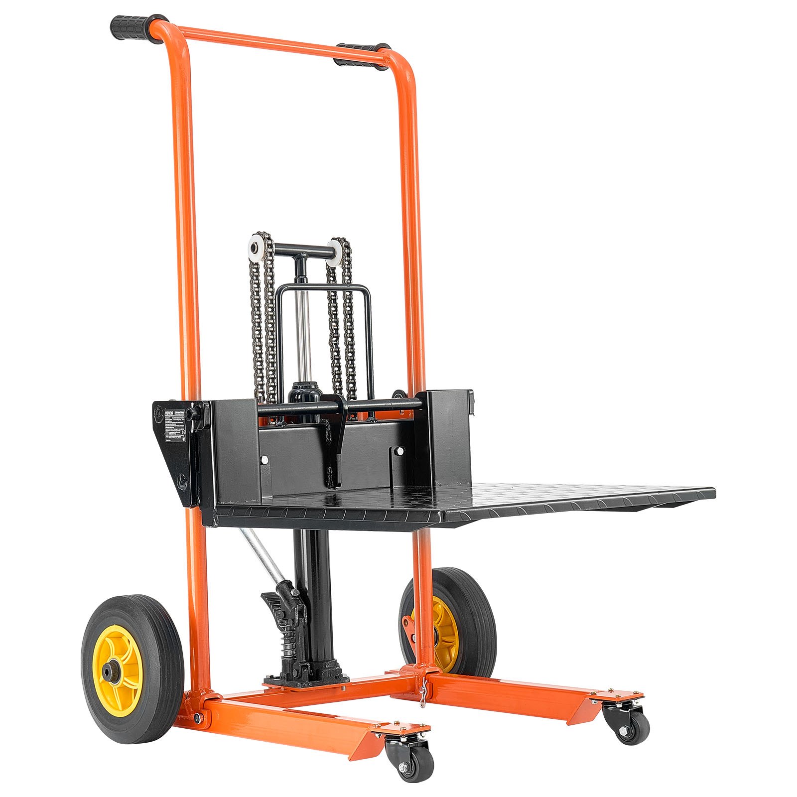 VEVOR Hydraulic Material Lift Winch Stacker, 205 kg Load Capacity, Pallet Truck Dolly with Fork Lift Table, 900 mm Max Lifting Height, Foldable & Portable Pallet Jack Table Cart, Yellow & Black