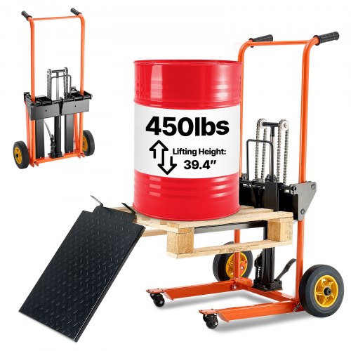 VEVOR Material Lift Winch Stacker 450 lbs Pallet Truck Dolly 39.4-inch Lift