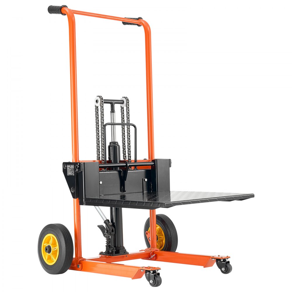 VEVOR Hydraulic Material Lift Winch Stacker, 205 kg Load Capacity, Pallet Truck Dolly with Fork Lift Table, 1000 mm Max Lifting Height, Foldable & Portable Pallet Jack Table Cart, Yellow & Black