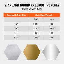 VEVOR Hydraulic Knockout Punch Driver Kit Hole Tool 4 Die 1/2", 3/4", 1", 1-1/4"
