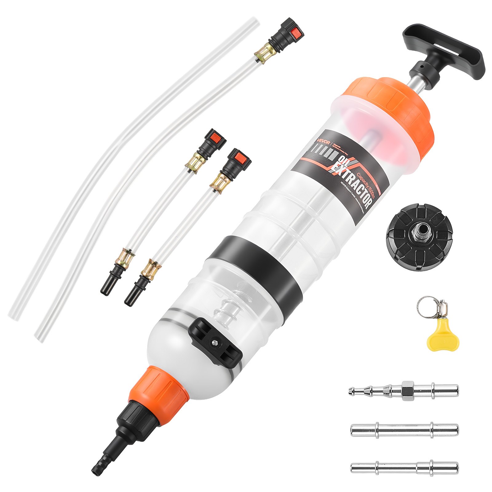 VEVOR 1.5 L Fluid Extractor, Manual Automotive Fluid Pump Extractor, Oil Syringe with Long Hose and Extension Tubes Easy Oil Change, Suction Pump for Lawn Mowers Cars Ships Golf Carts Motorcycles