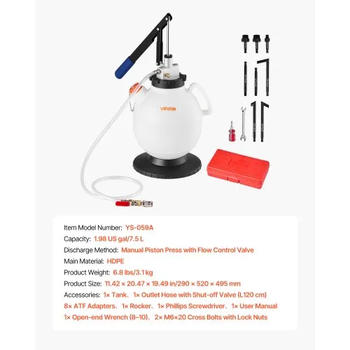 Käigukastiõli täitepump 7,5 l, 8 adapteriga — pilt 7