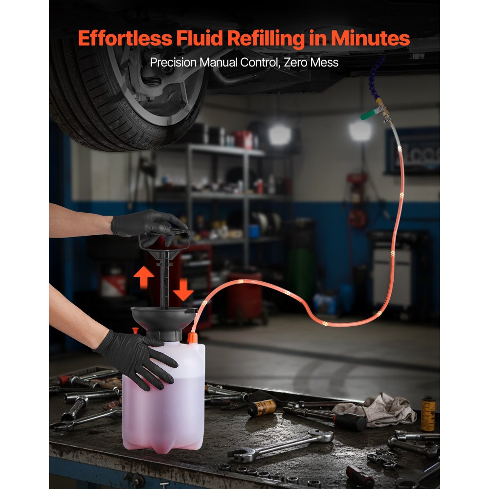 VEVOR Transmission Fluid Pump, 3 L Capacity, Manual Fluid Transfer Pump with 120 cm Long Horse & HDPE Tank, Transmission Oil Pump with PTFE Tape, Manual Automotive Oil Filling System