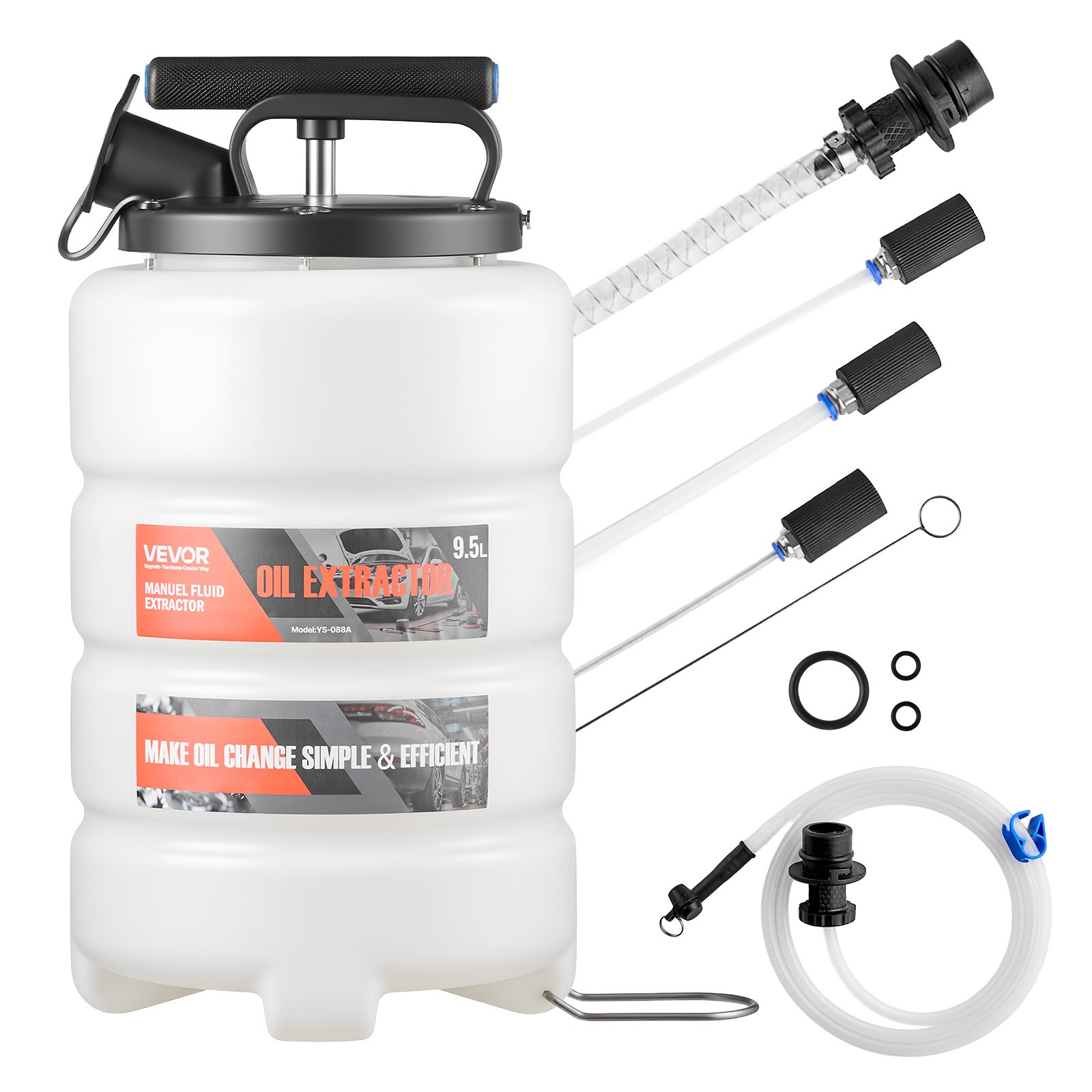VEVOR Fluid Extractor, 9.5 L Capacity, Manual Vacuum Fluid Extractor with 150 cm Long Horse and Three 120 cm Extension Tubes, Oil Change Pump with HDPE Tank for Cars, Lawn Mowers, Boats