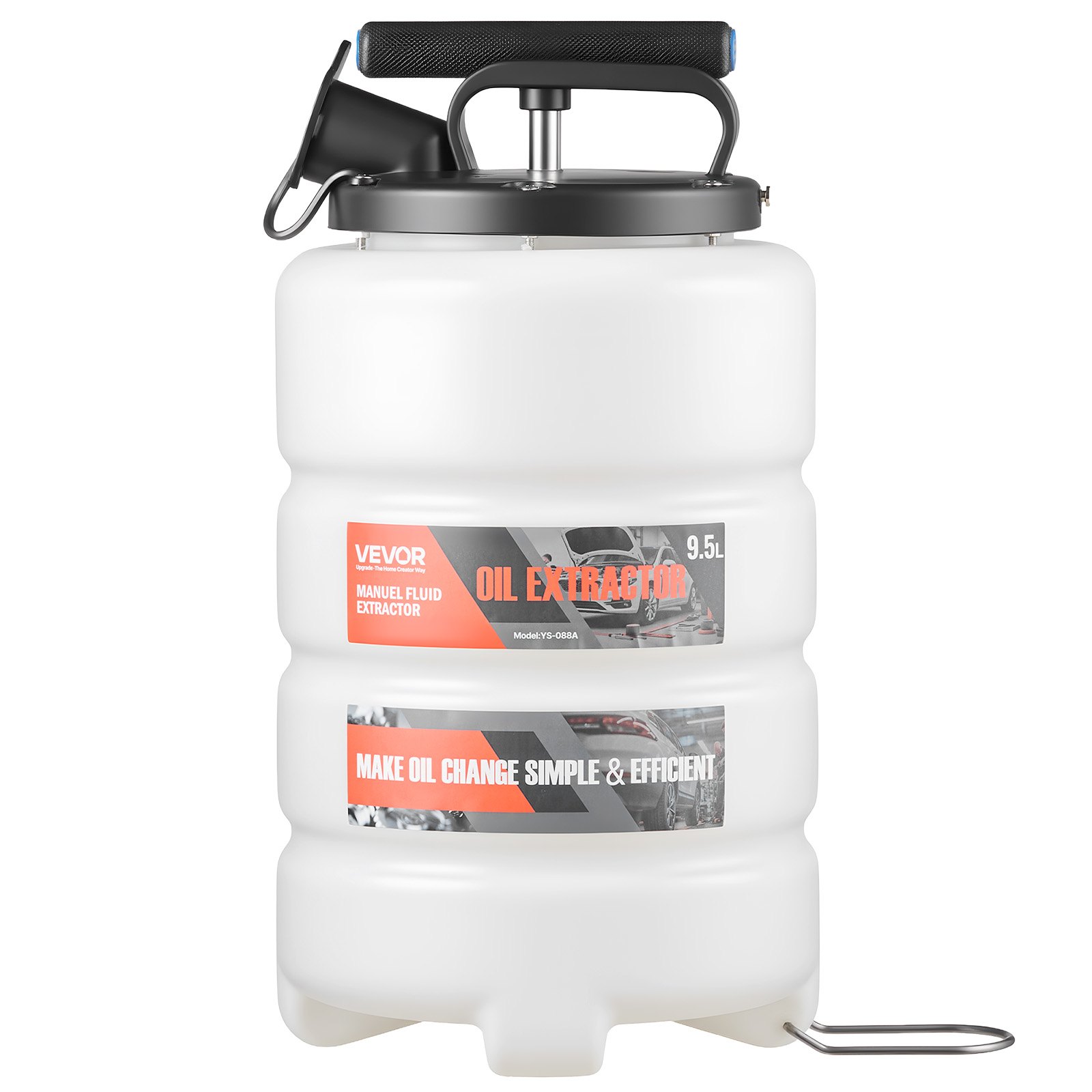 VEVOR Fluid Extractor, 9.5 L Capacity, Manual Vacuum Fluid Extractor with 150 cm Long Horse and Three 120 cm Extension Tubes, Oil Change Pump with HDPE Tank for Cars, Lawn Mowers, Boats