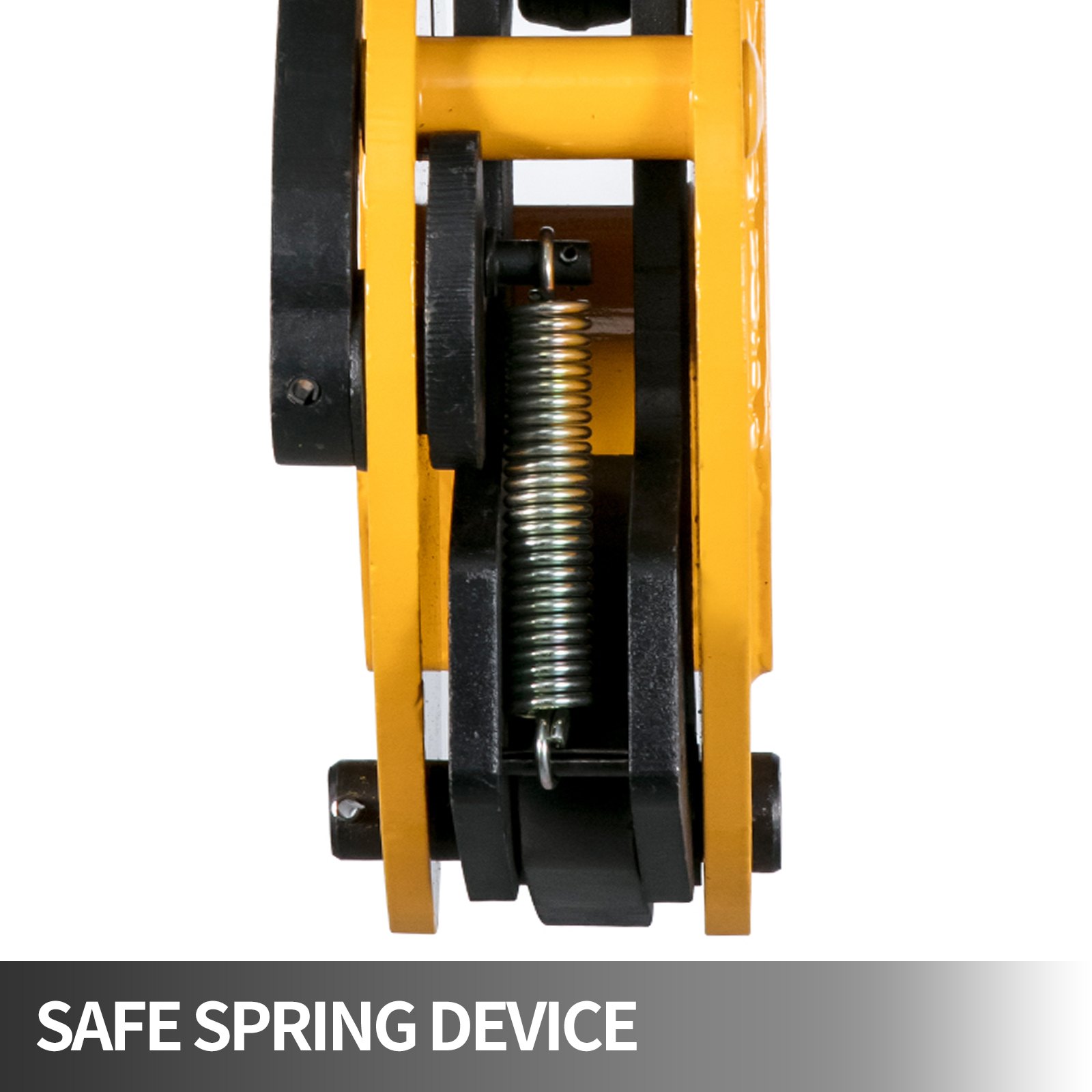 close-up view of VEVOR lifting clamp&#039;s safe spring device.