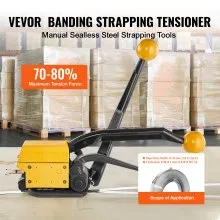 VEVOR Steel Strapping Tool for 1/2"-3/4" Width, 3-in-1 (Tensioner, Crimper, Cutter) Manual Belt Packaging Banding Machine Packaging Metal Steel Strapping Banding Tool Machine for Stainless Steel Strap