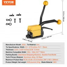 VEVOR Steel Strapping Tool for 1/2"-3/4" Width, 3-in-1 (Tensioner, Crimper, Cutter) Manual Belt Packaging Banding Machine Packaging Metal Steel Strapping Banding Tool Machine for Stainless Steel Strap