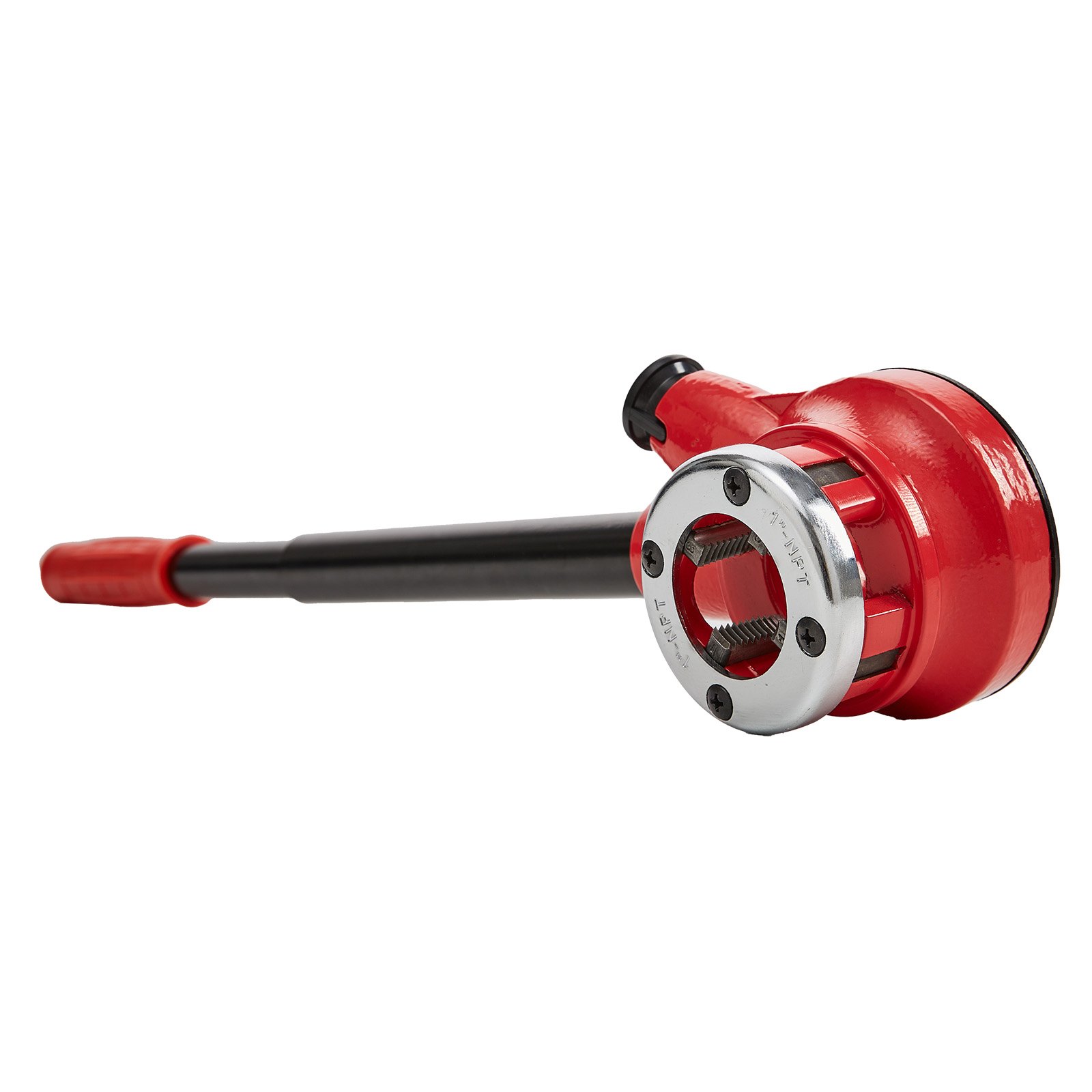 red and black VEVOR pipe threader kit with ergonomic handle and durable threading head.
