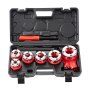 VEVOR pipe threading tool set in a black case with red handle and dies.