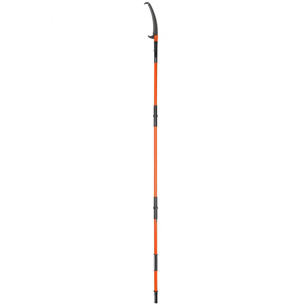 orange VEVOR manual pole saw with a curved saw blade and telescoping handle.