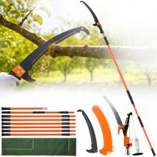 VEVOR Manual Pole Saw, 7.3-27 ft Extendable Tree Pruner, Sharp Steel Blade and Scissors High Branches Trimming, Branch Trimmer with Lightweight 8 Fiberglass Handles, for Pruning Palms and Shrubs