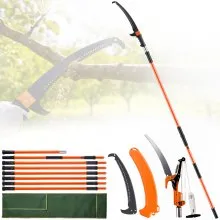 Sierra de pértiga manual VEVOR, podadora de árboles extensible de 2,2 a 8,2 metros, hoja de acero afilada y tijeras para podar ramas altas, podadora de ramas con mangos ligeros de fibra de vidrio de 20 cm, para podar palmeras y arbustos.