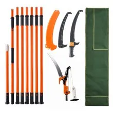 VEVOR Manual Pole Saw, 2.2-8.2 m Extendable Tree Pruner, Sharp Steel Blade and Scissors High Branches Trimming, Branch Trimmer with Lightweight 2.4 m Fiberglass Handles, for Pruning Palms and Shrubs