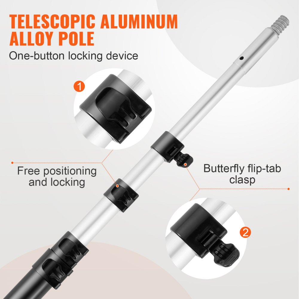 telescopic aluminum pole with butterfly flip-tab clasp and one-button locking for VEVOR manual pole saw.