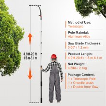 Serra manual VEVOR, podador de árvores extensível de 4,9-20 pés, lâmina de aço afiada para aparar galhos altos, com cabo de liga de alumínio leve e uma escova de chenille, para podar palmeiras e arbustos