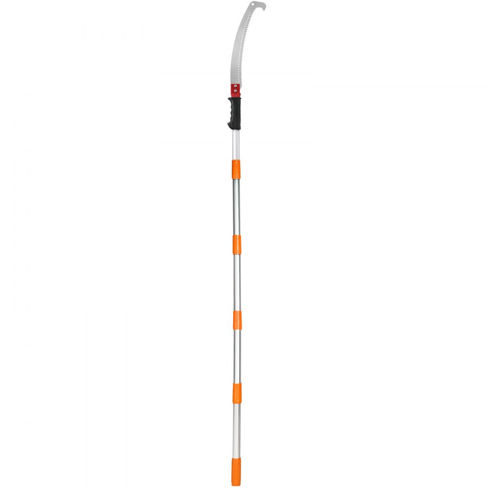 VEVOR manual pole saw with adjustable aluminum handle and curved blade for pruning trees.