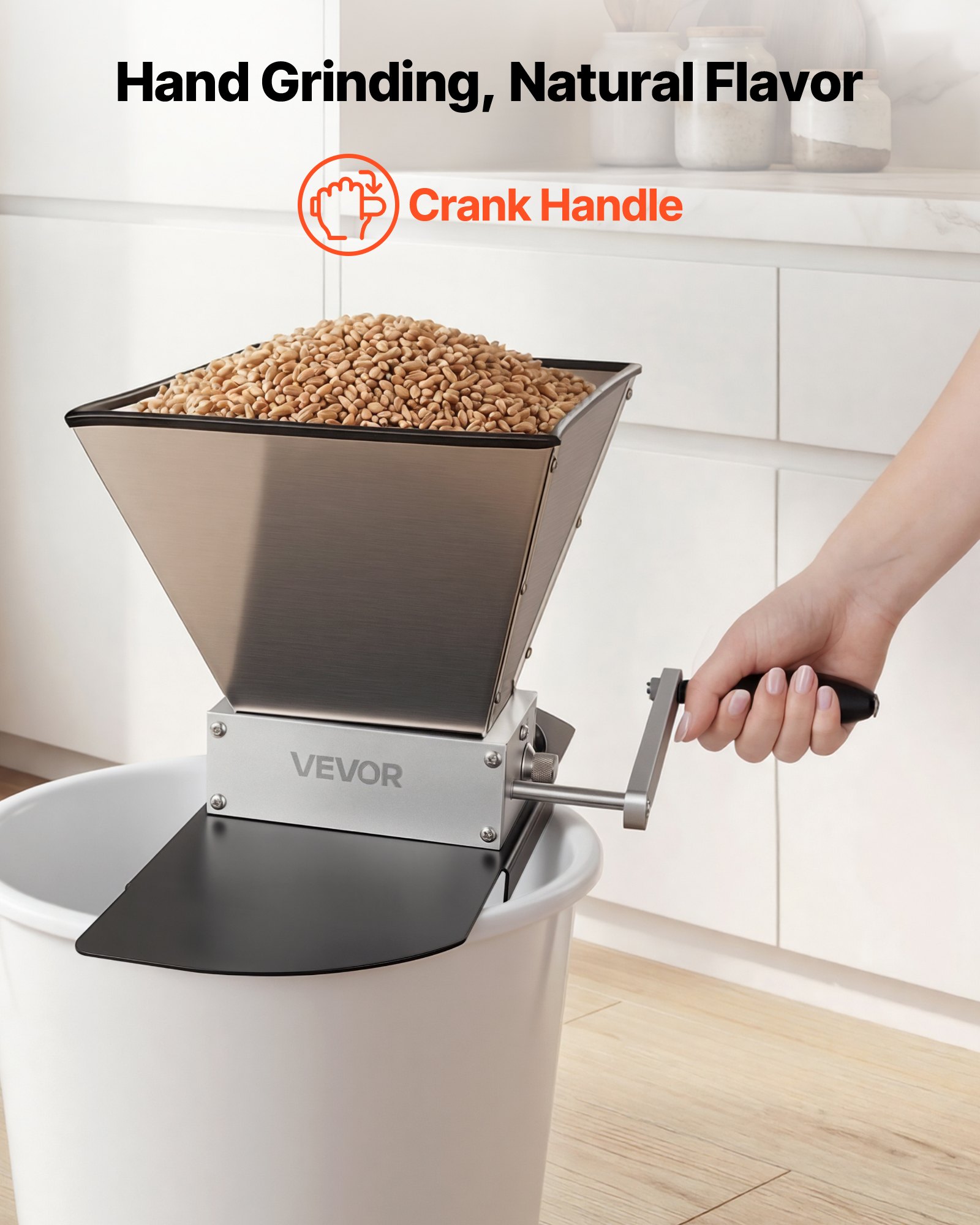 VEVOR Manual Grain Mill, Homebrew Malt Grinder, Adjustable Barley Mill Crusher for Wheat Beer Brewing - with 2 Stainless Steel Rollers, 1.06 Gallon Hopper & Metal Base Plate