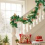 VEVOR Christmas Garland, 9-Ft Artificial Christmas Garland with Light String, Faux Greenery Decoration with Berry Clusters, Pine Needles, Pine Cones, Realistic Xmas Collection for Mantel & Fireplace