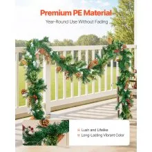 9Ft Christmas Garland with Light String Red Berries Pine Cones and Pine Needles
