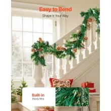 9Ft Christmas Garland with Light String Red Berries Pine Cones and Pine Needles