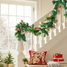 9Ft Christmas Garland with Light String Red Berries Pine Cones and Pine Needles