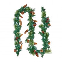 9Ft Christmas Garland with Light String Red Berries Pine Cones and Pine Needles