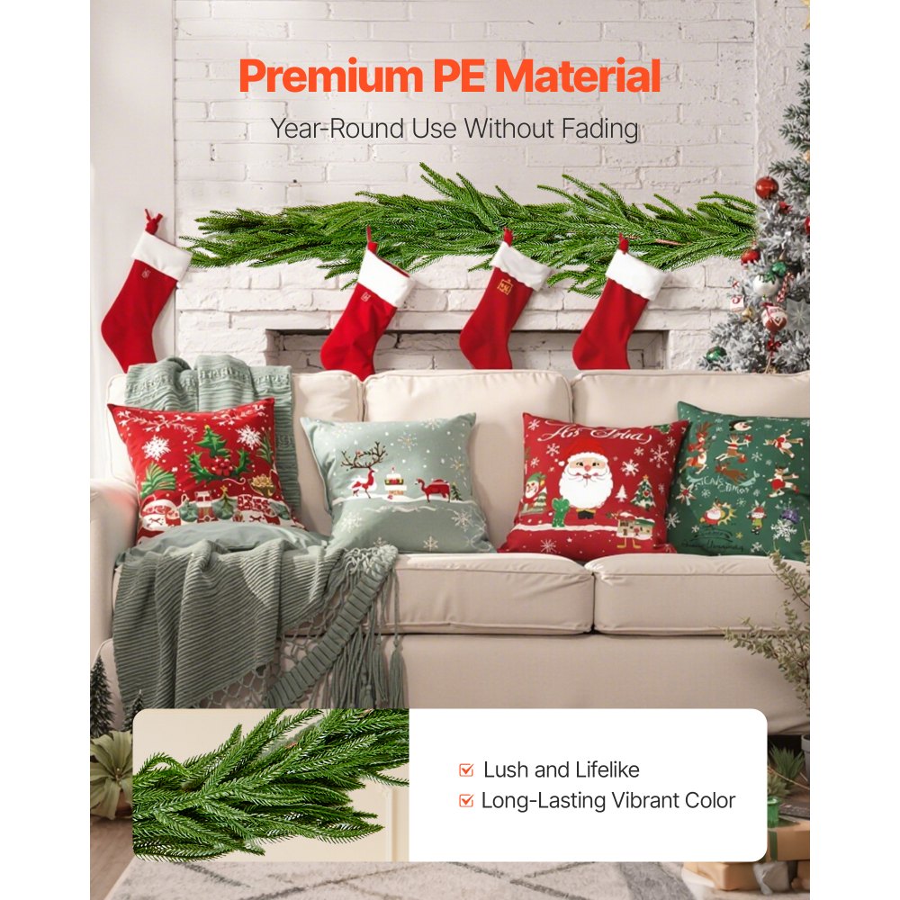 VEVOR Christmas Garland, 1524 mm Realistic Norfolk Pine Garland, Evergreen Real Touch Artificial Faux Greenery Garlands, for Holiday Indoor Outdoor Xmas Decoration on Table, Mantel, and Fireplace