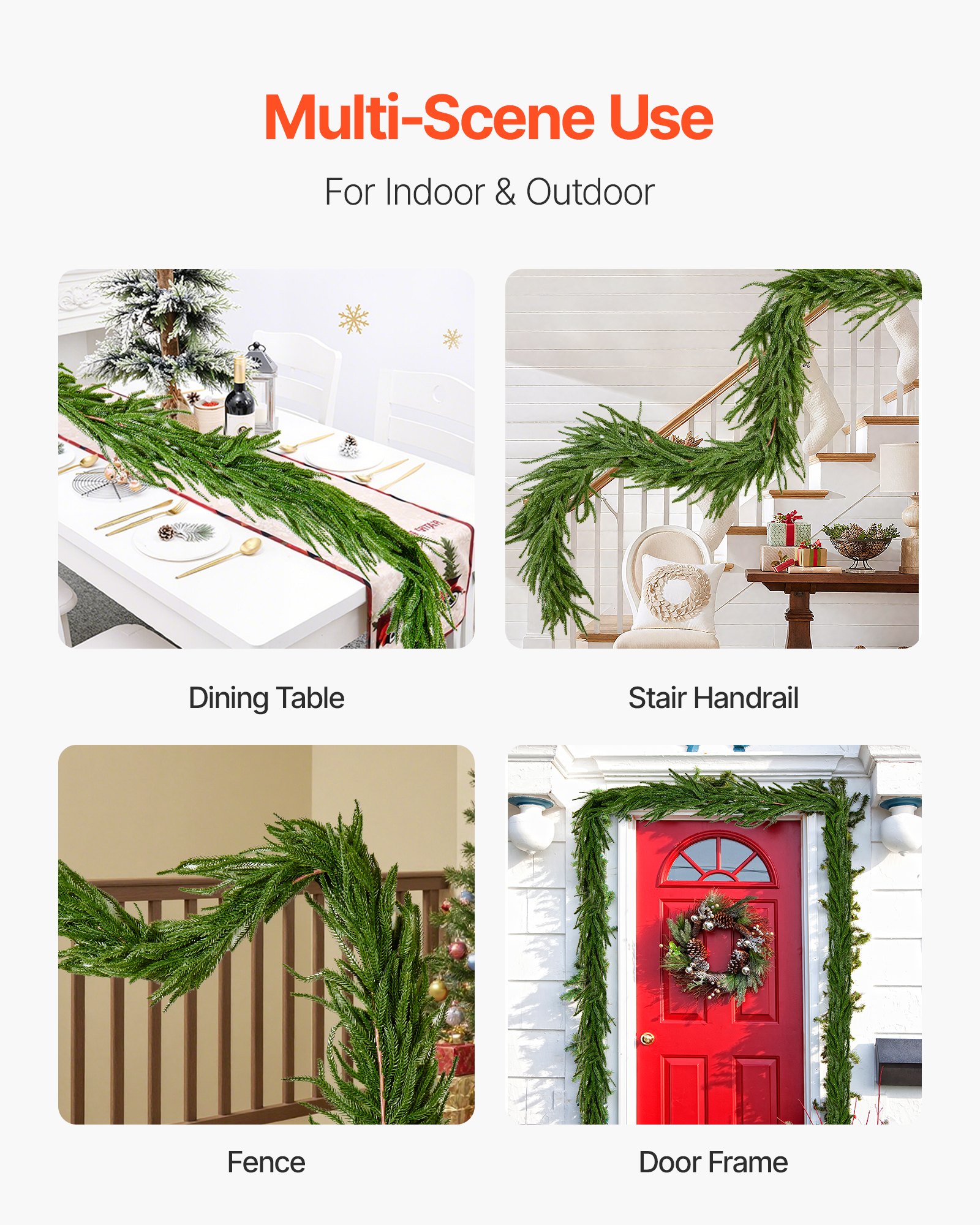 VEVOR Christmas Garland, 1828 mm Realistic Norfolk Pine Garland, Evergreen Real Touch Artificial Faux Greenery Garlands, for Holiday Indoor Outdoor Xmas Decoration on Table, Mantel, and Fireplace